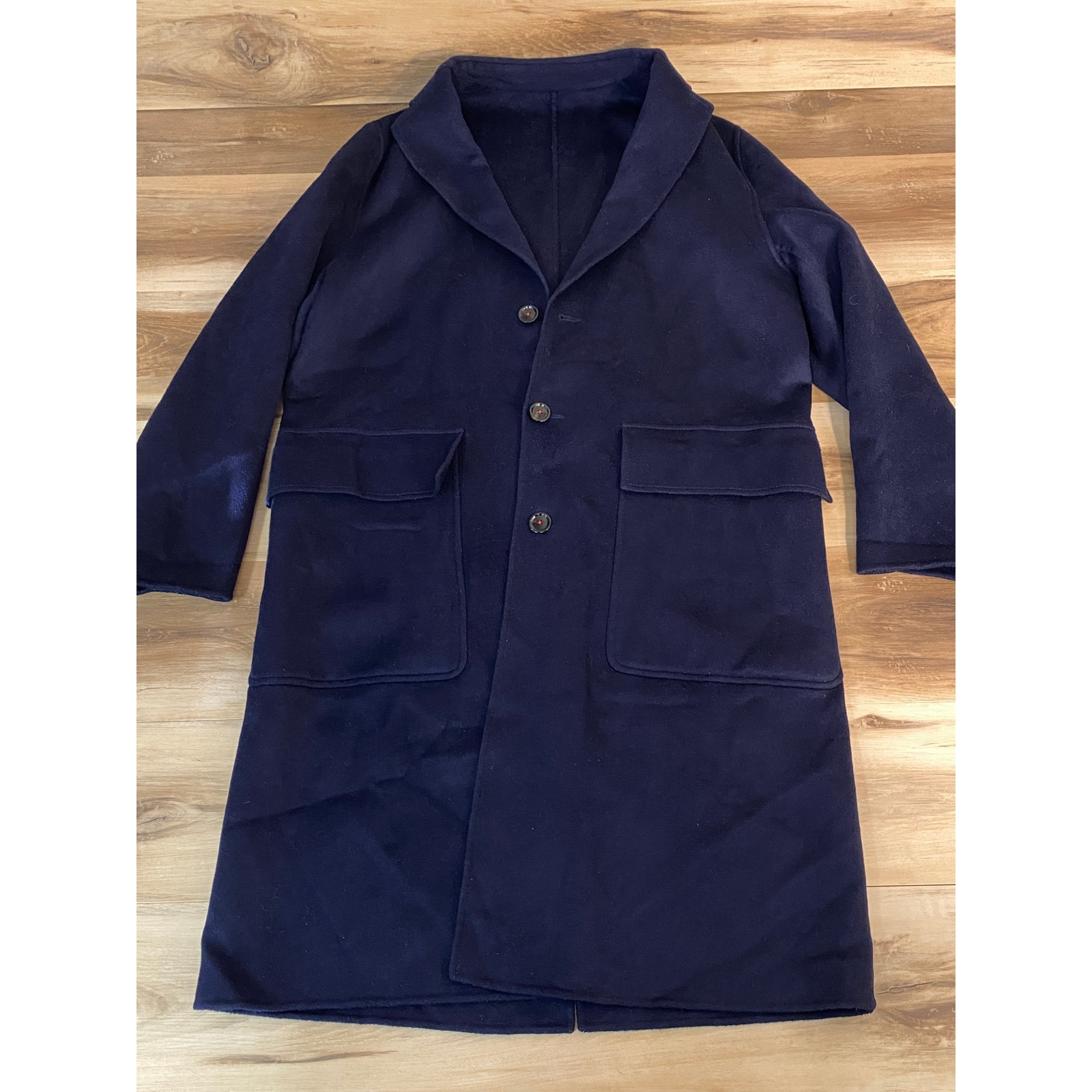Carolina Herrera Coat Mens Medium Navy Blue Wool Overcoat Car Coat Shawl Collar